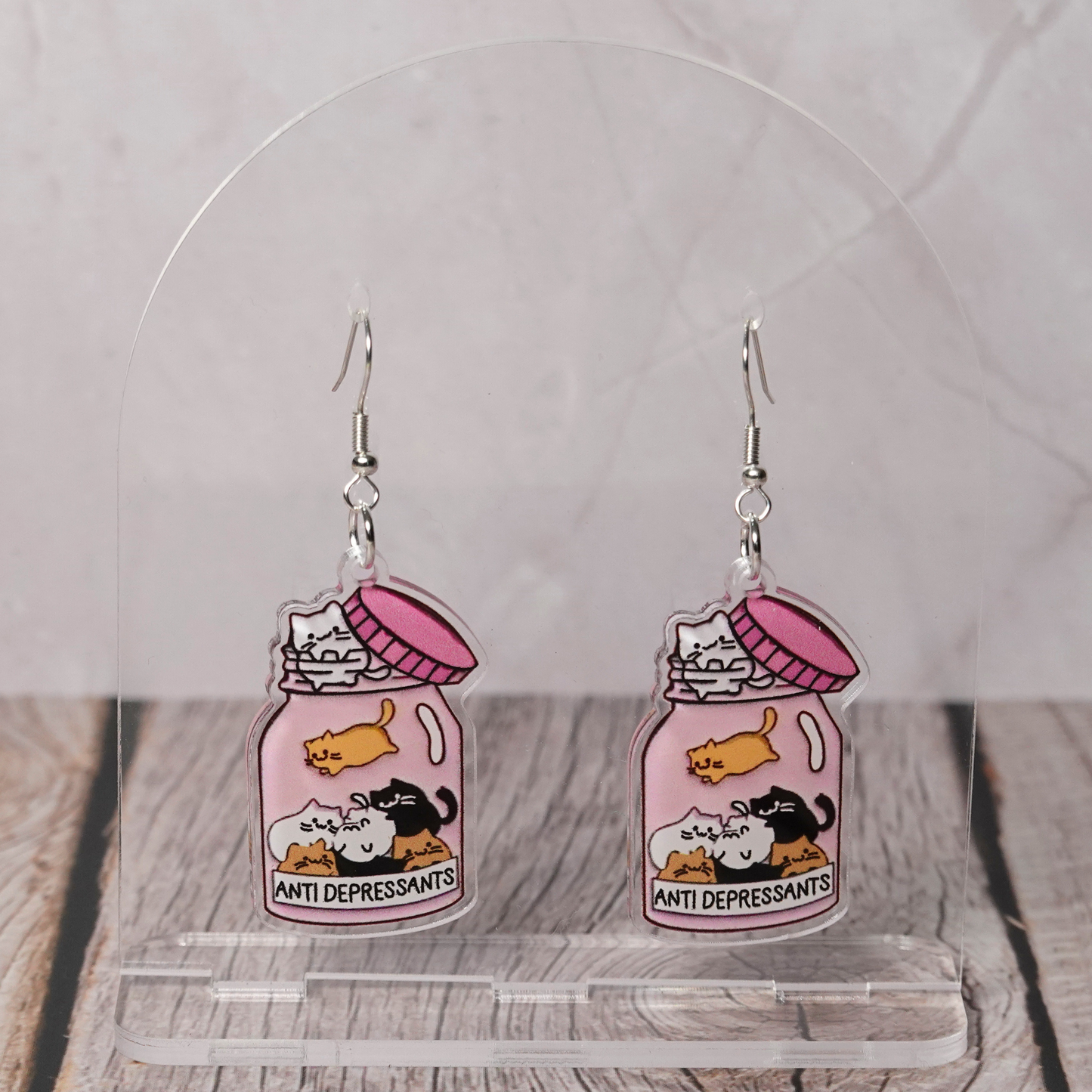 "Antidepressant" Cat Hook Dangle Earrings