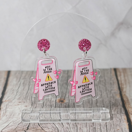 "Not In The Mood Approach With Caution" Stud Dangle Earrings