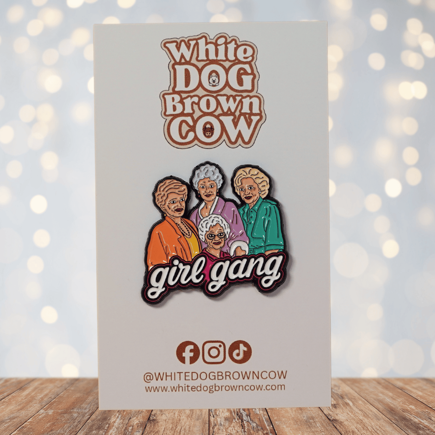 Funny retro-style enamel pin featuring The Golden Girls with friendship theme lettering