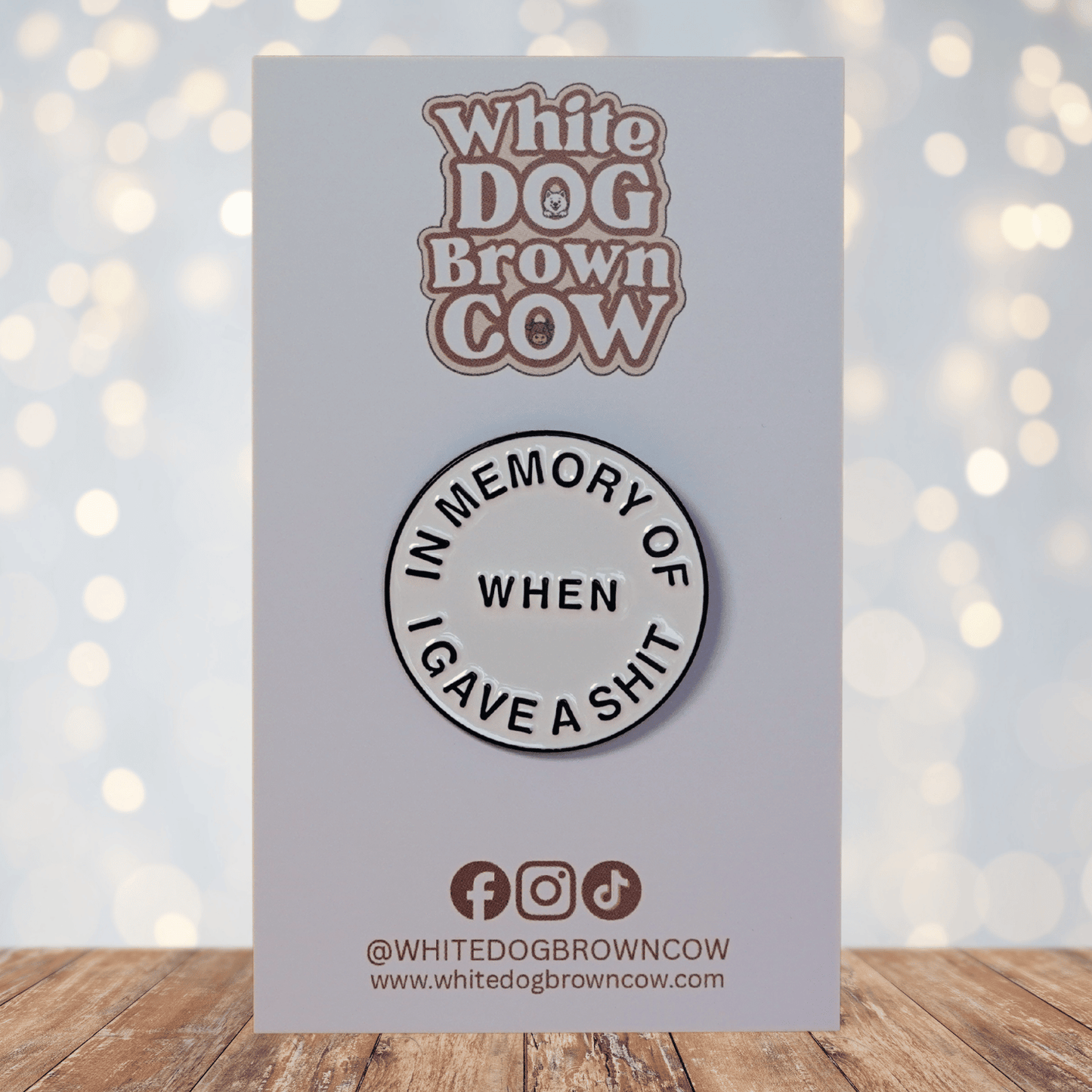 Funny sarcastic enamel pin that says in memory of when I gave a shit novelty humor pin