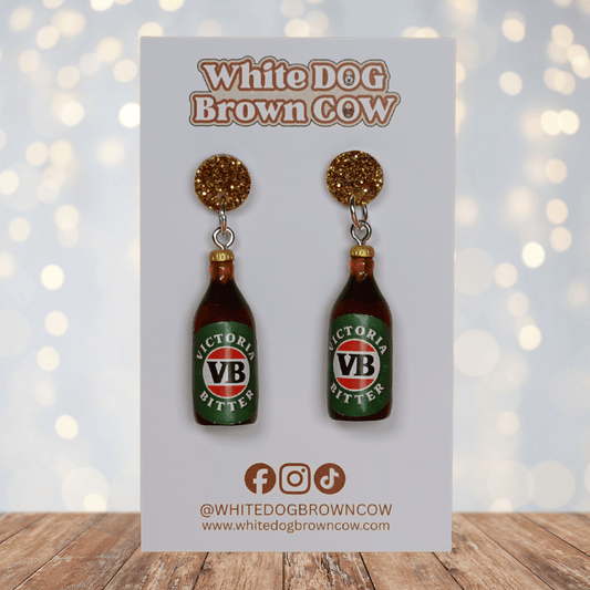 Mini VB-style beer bottle novelty dangle earrings