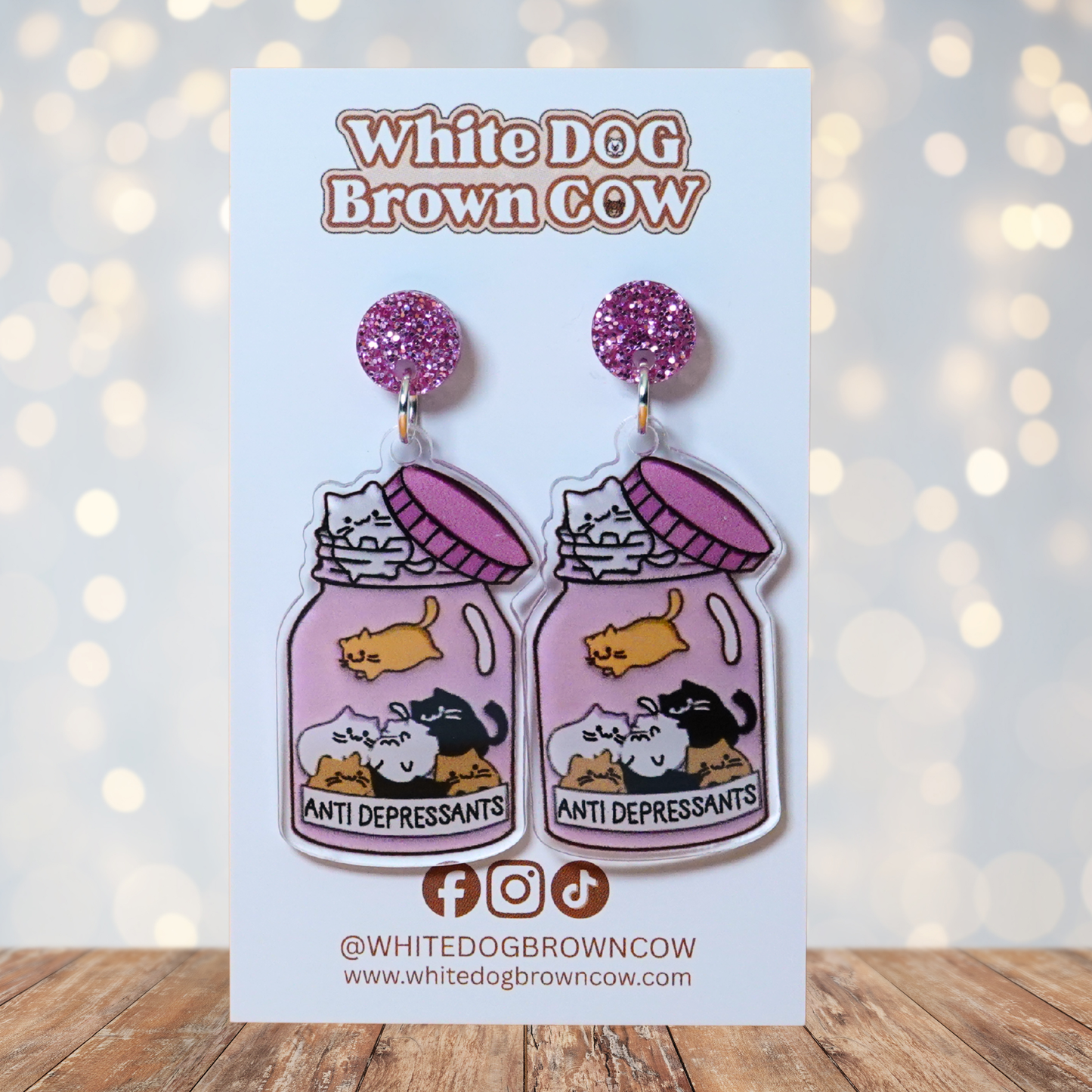 "Antidepressant" Cat Stud Dangle Earrings