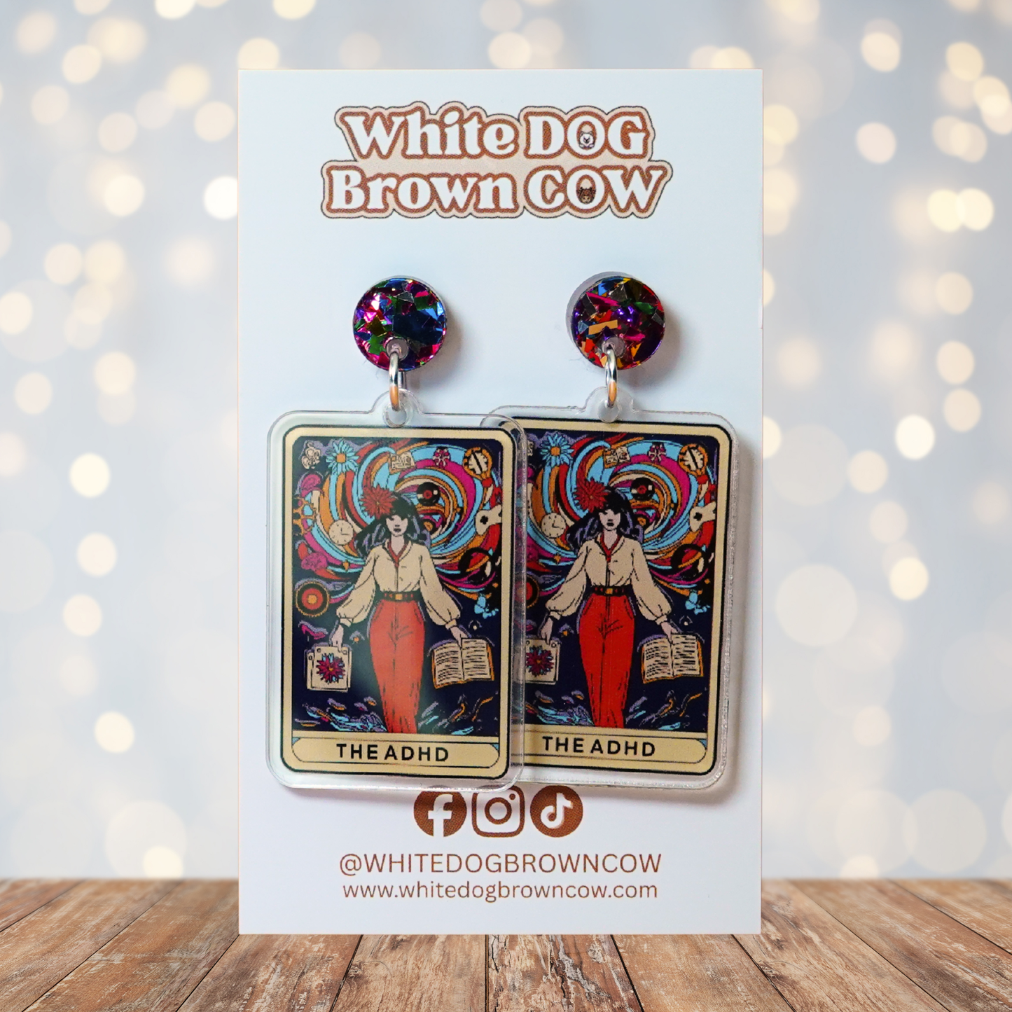 "The ADHD" Tarrot Card Stud Dangle Earrings