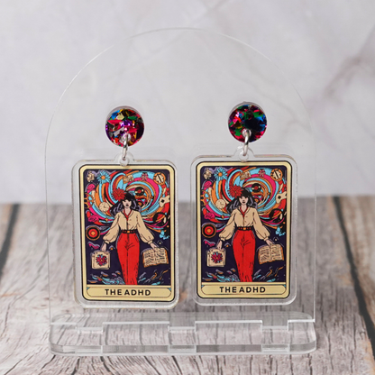 "The ADHD" Tarrot Card Stud Dangle Earrings