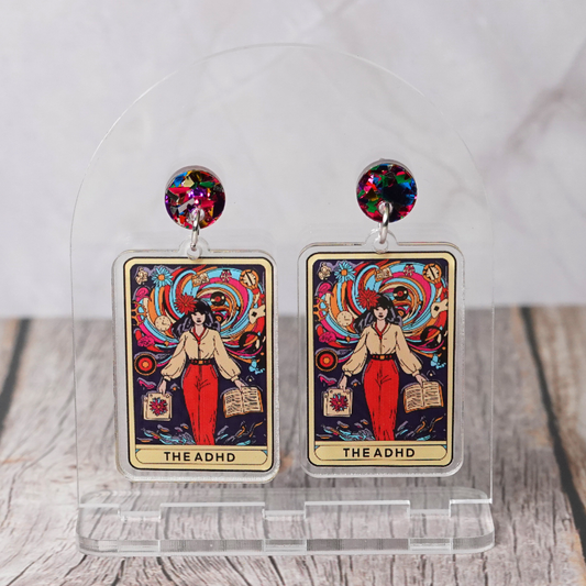 "The ADHD" Tarrot Card Stud Dangle Earrings