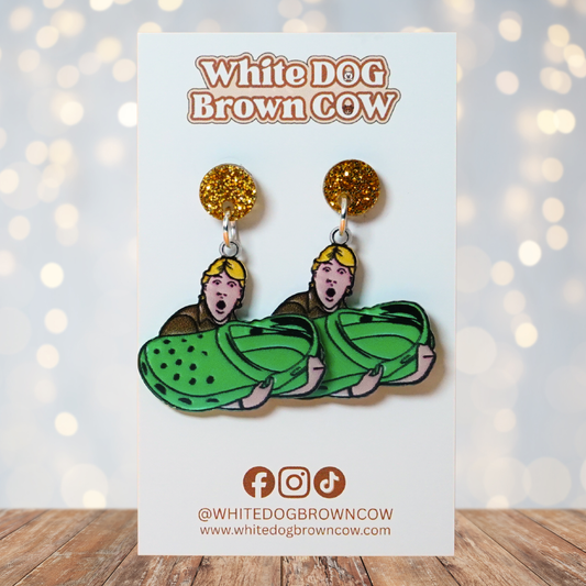 "Crickey" Steve Irwin Croc Stud Dangle Earrings