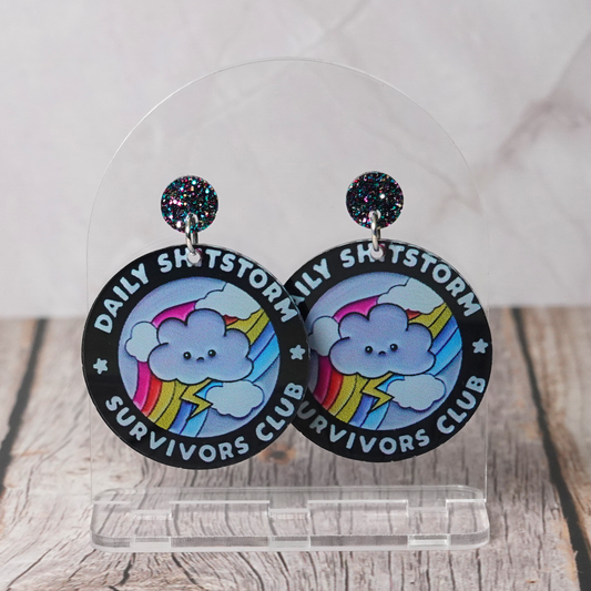 "Daily Shitstorm Survivors Club" Stud Dangle Earrings
