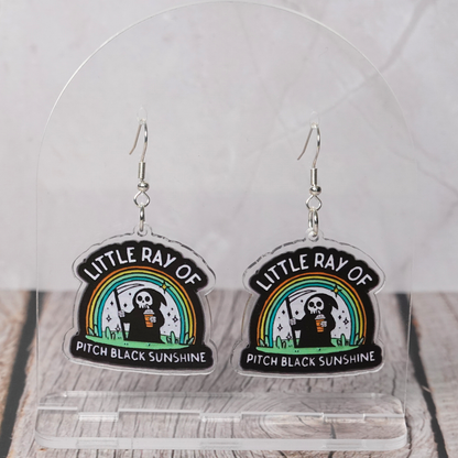 "Little Ray Of Pitch Black Sunshine" Hook Dangle Earrings