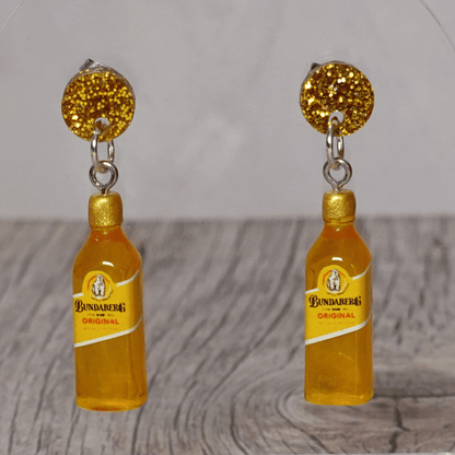Mini Bundaberg Rum style drink bottle dangle earrings