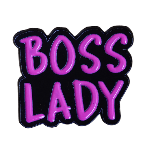 Funny boss lady enamel pin with pink lettering for confident women