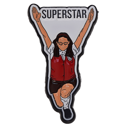 Enamel pin featuring character from the movie Superstar