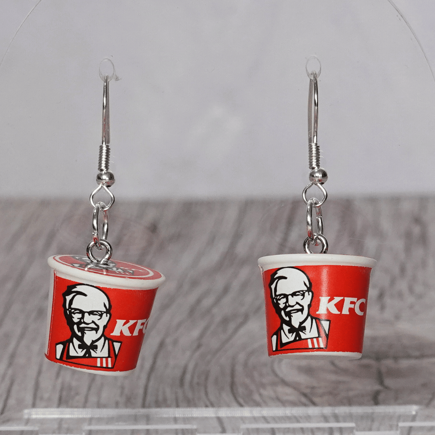 Mini fried chicken bucket–style novelty dangle earrings