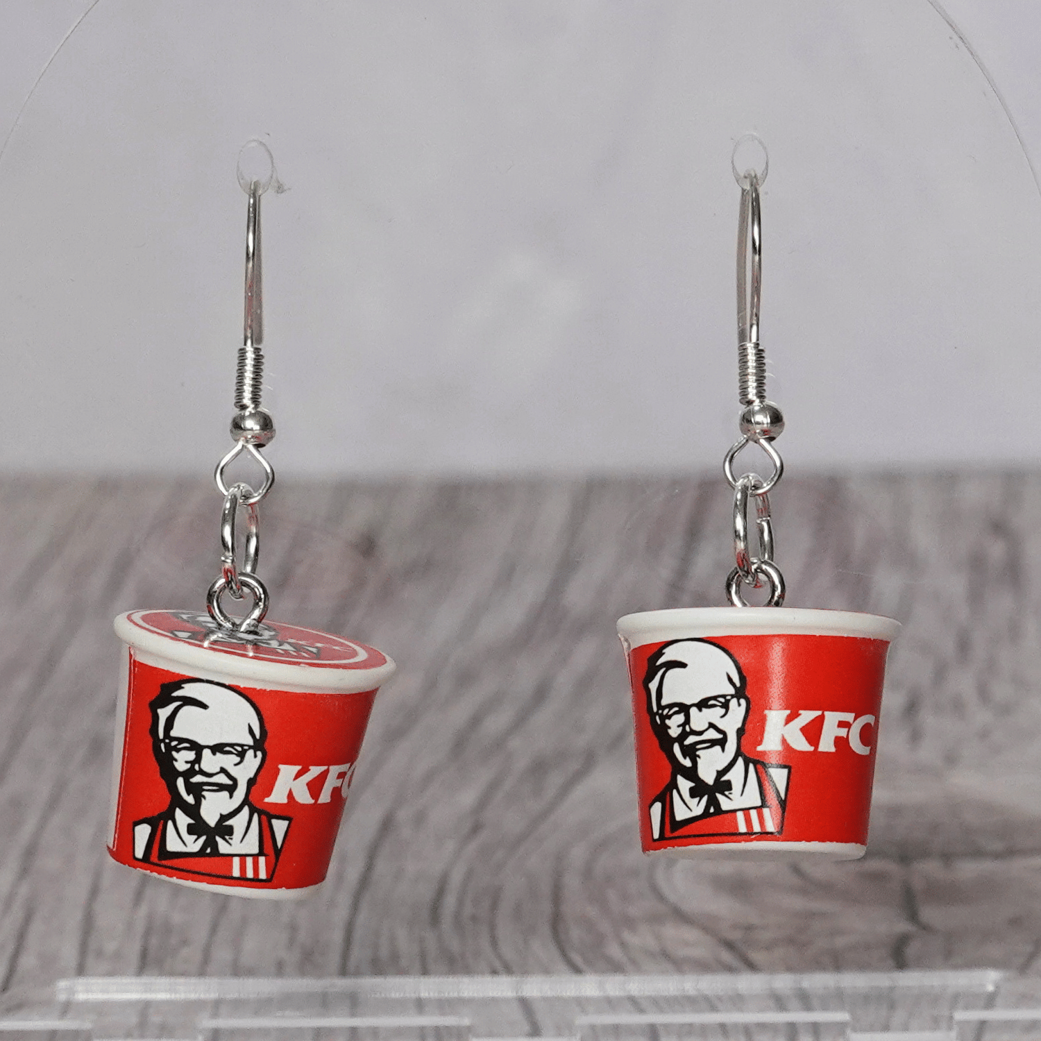 Mini fried chicken bucket–style novelty dangle earrings