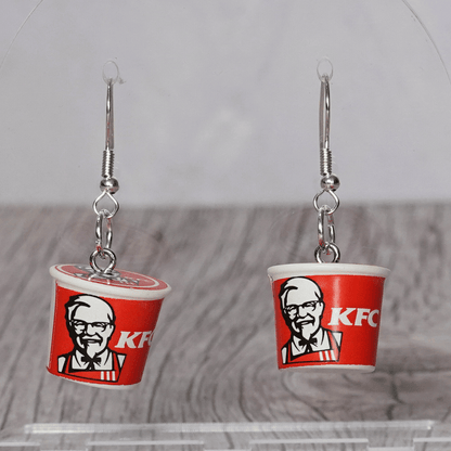 Mini fried chicken bucket–style novelty dangle earrings