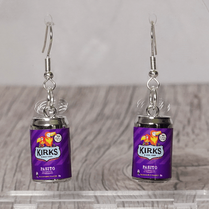 Mini Kirks Pasito–style soft drink can novelty dangle earrings