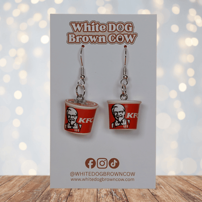 Mini fried chicken bucket–style novelty dangle earrings