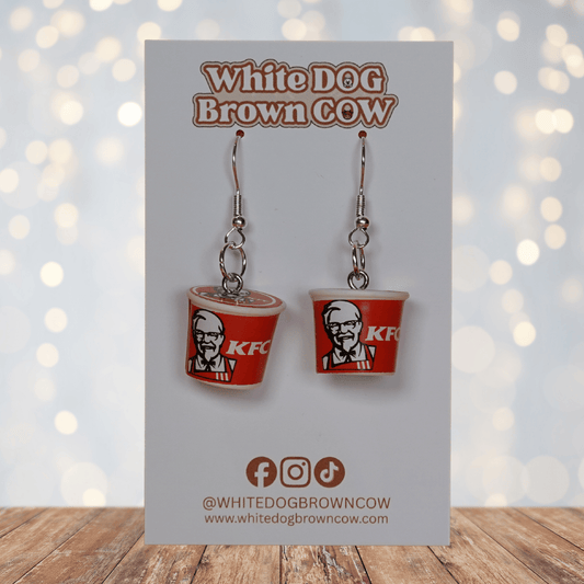 Mini fried chicken bucket–style novelty dangle earrings