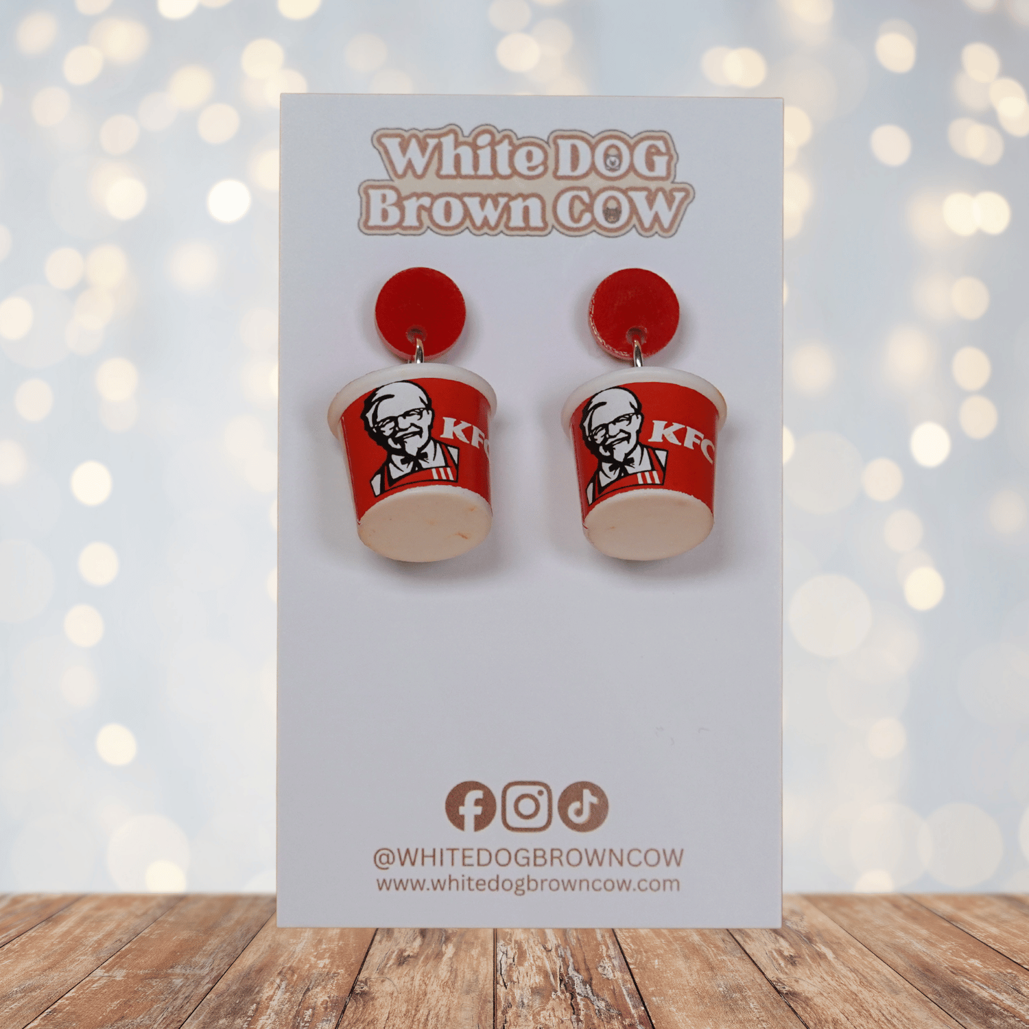 Mini fried chicken bucket–style novelty dangle earrings