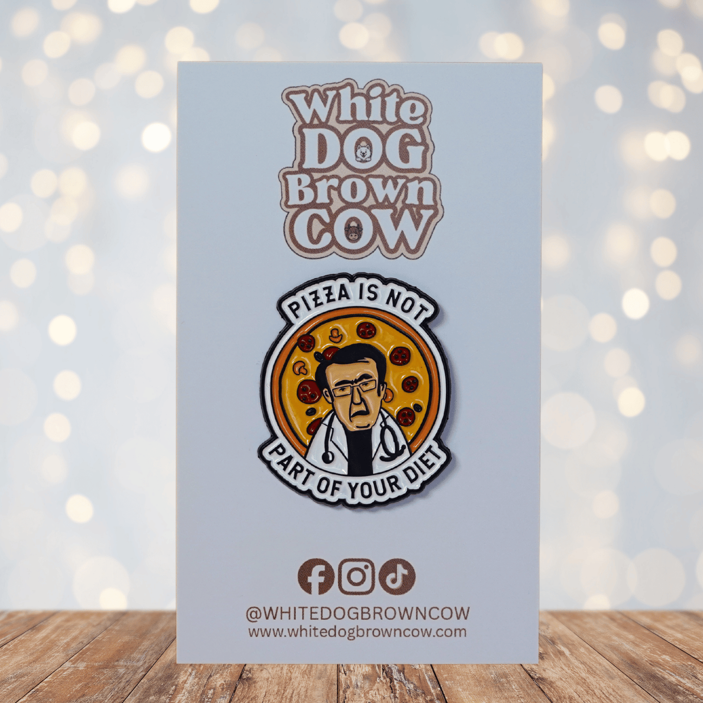 Funny sarcastic enamel pin with pizza and diet quote saying pizza is not part of your diet