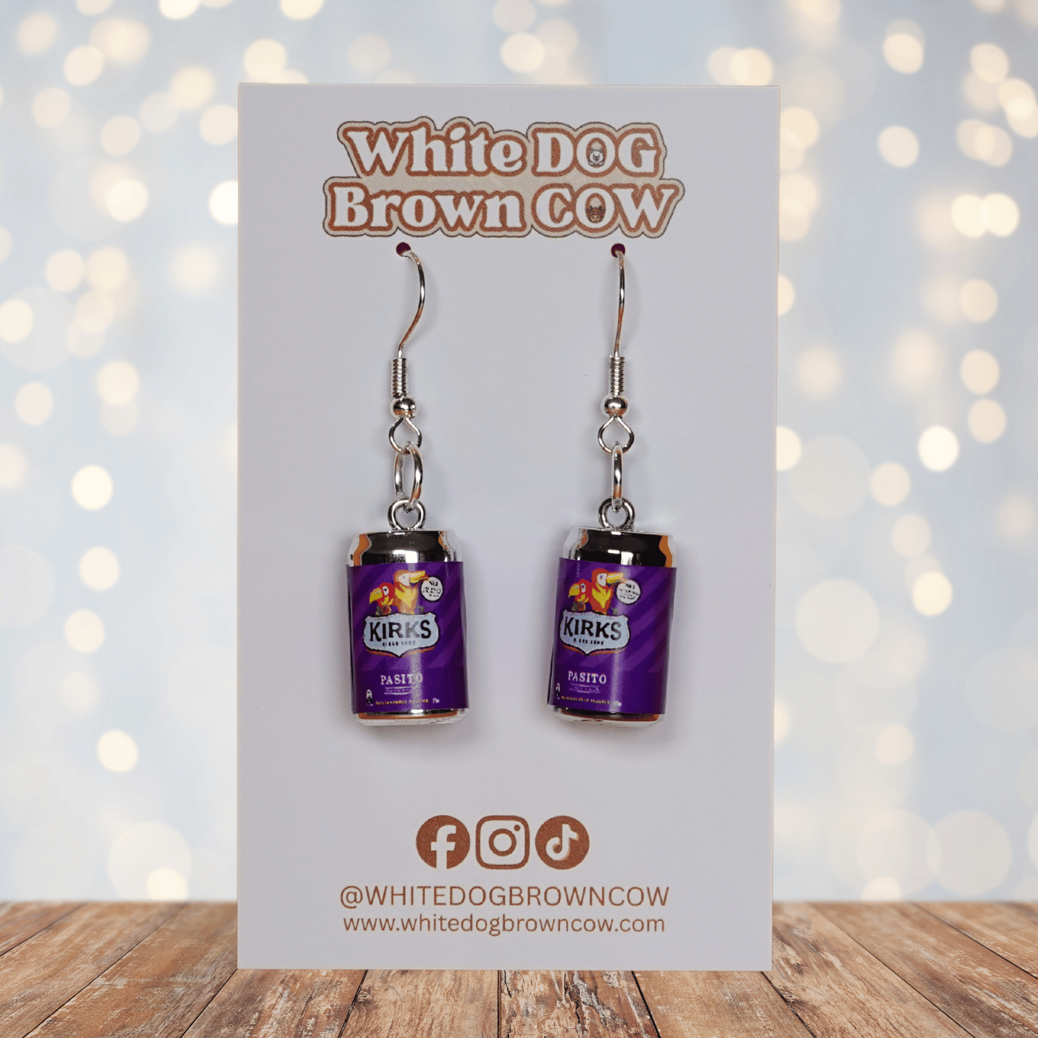Mini Kirks Pasito–style soft drink can novelty dangle earrings