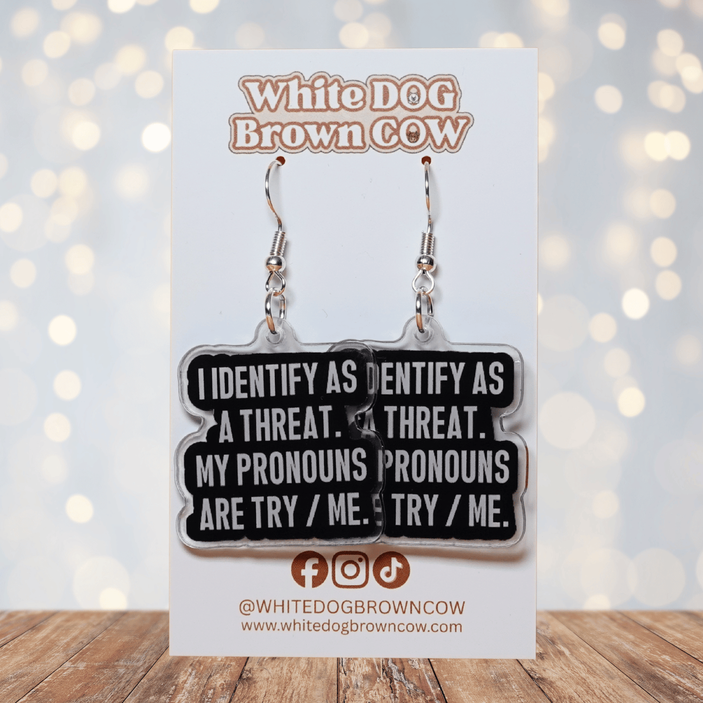 Try me pronouns novelty statement earrings