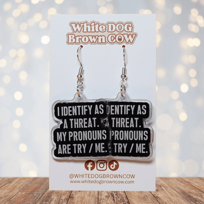 Try me pronouns novelty statement earrings